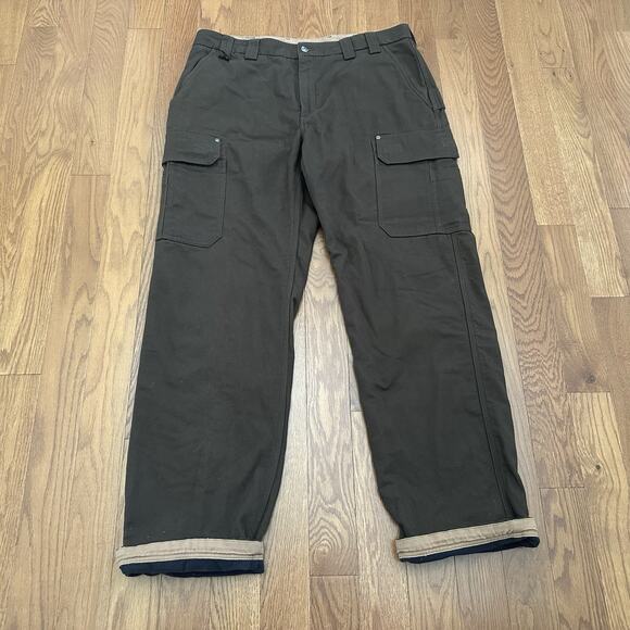 Duluth Trading Co Cargo Pants Mens 40x36 Fleece Lined Workwear Pockets Brown - Picture 1 of 7